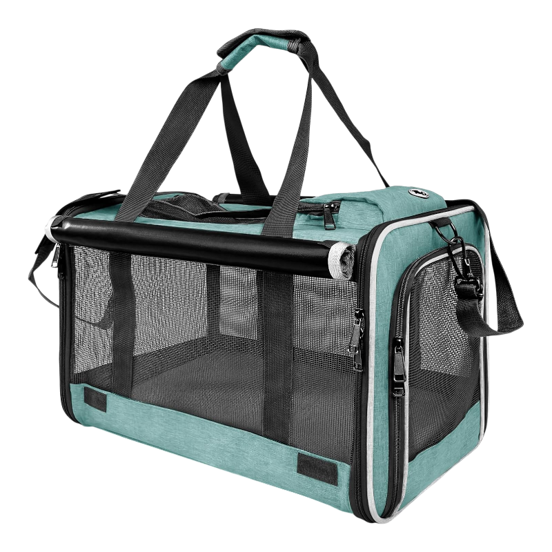 Pawtopix teal soft sided pet carrier for medium cats and dogs with breathable mesh panels and shoulder strap