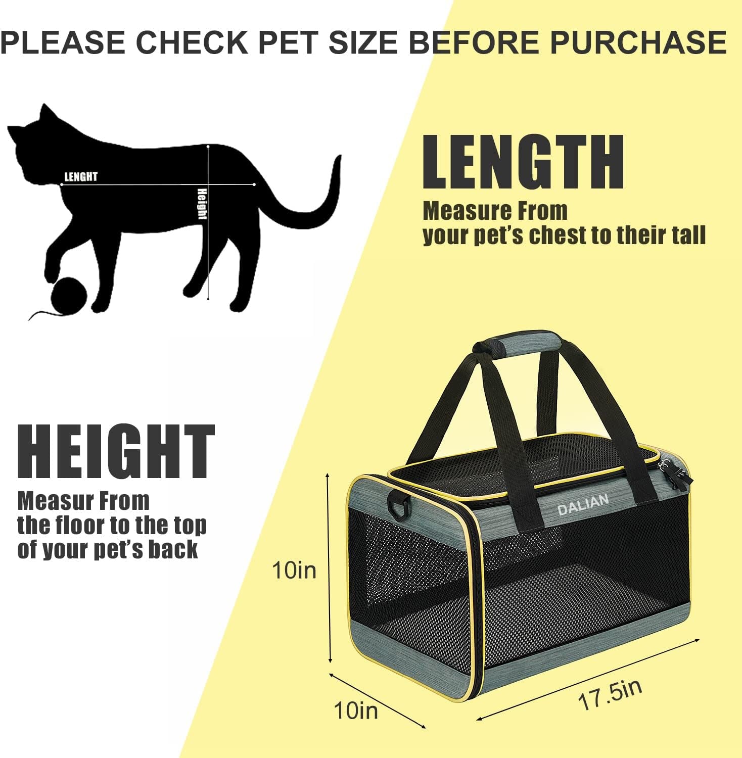 Pawtopix mesh pet carrier with top handles and 17.5x10x10 inch measurements comfortable pet carrier for travel
