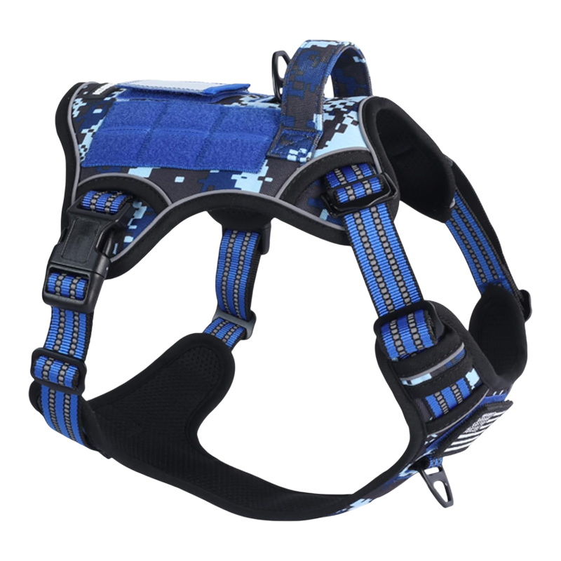 Pawtopix blue digital camo tactical dog harness large no pull with padded chest panel adjustable straps and top handle