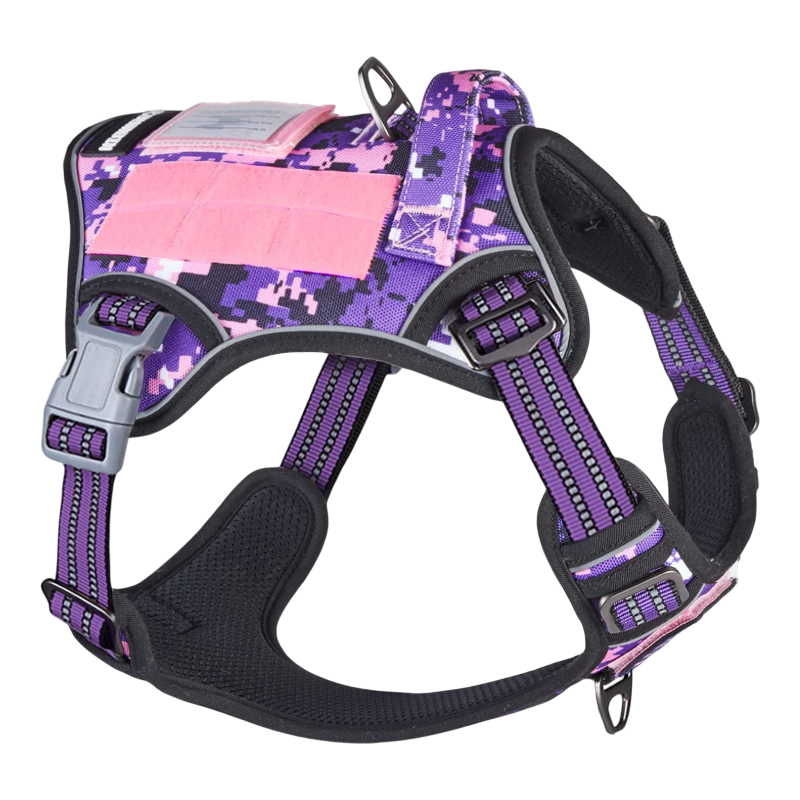 Pawtopix purple pink digital camo tactical dog harness large no pull with padded chest handle and reflective trim