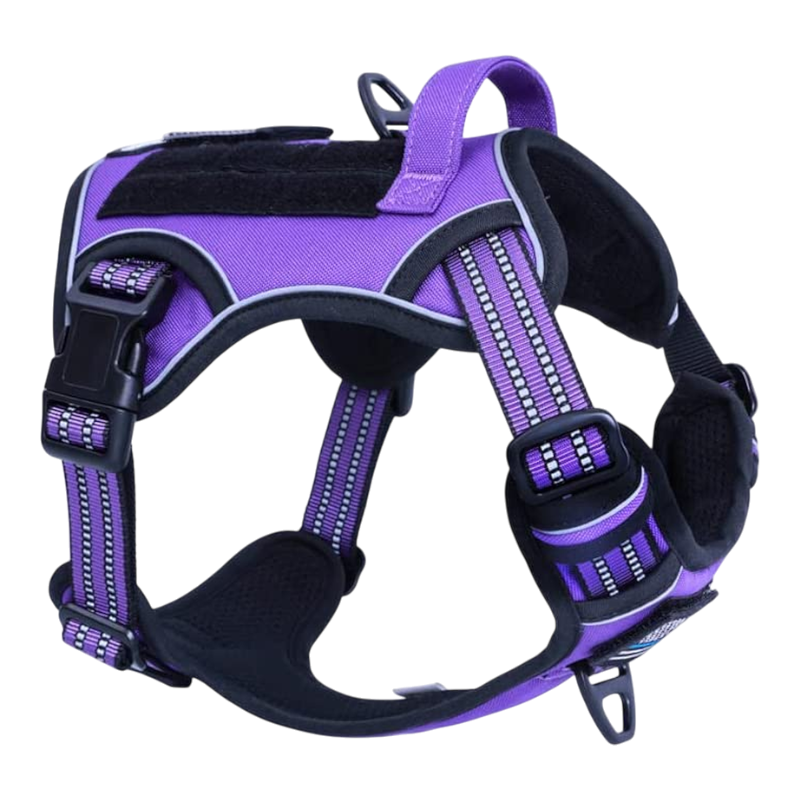 Purple padded tactical dog harness large no pull with handle reflective adjustable straps and heavy duty buckles