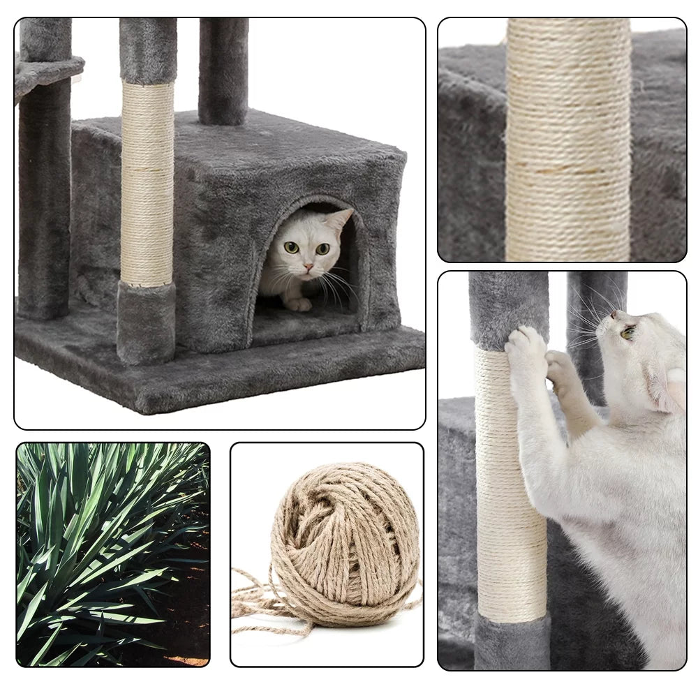 Pawtopix multi-level cat tower with hammock in gray featuring sisal scratching posts and cozy hideaway for cats