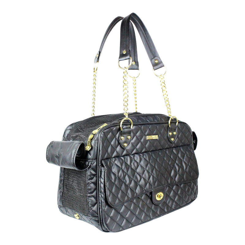 Pawtopix Blue leather puppy carrier handbag, Ventilated Tote