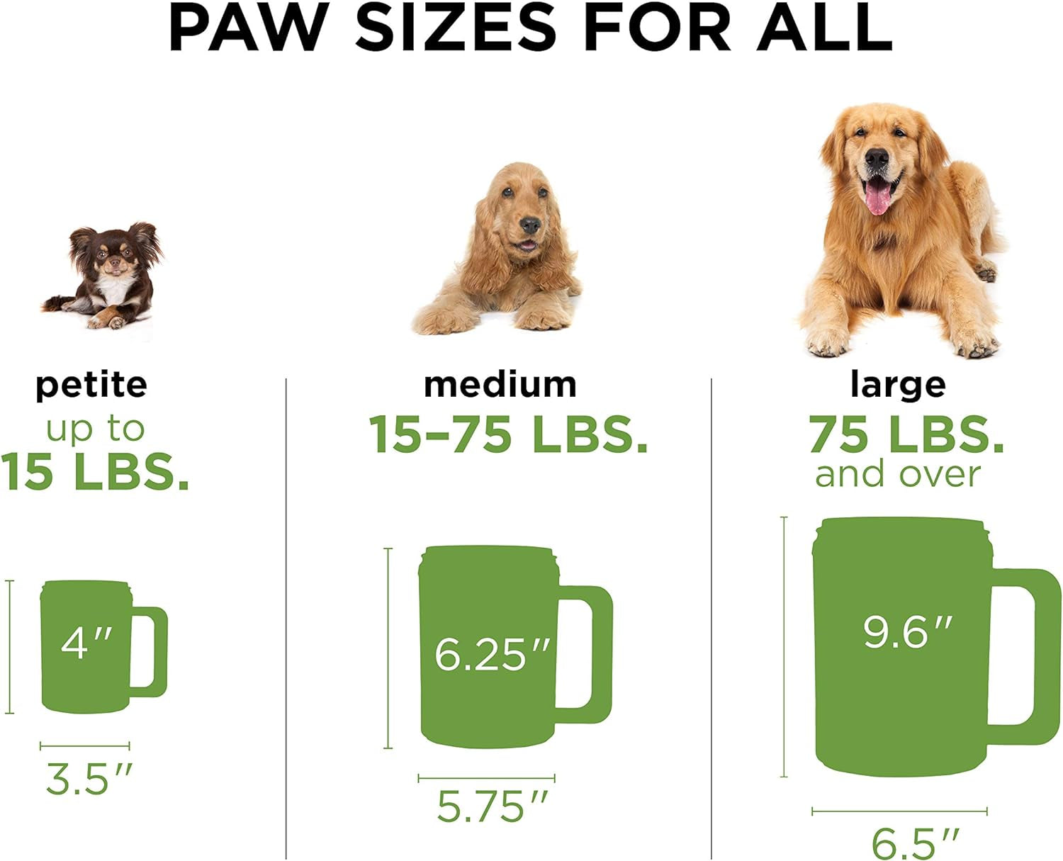 Paw plunger dog paw cleaning cup sizes for petite medium and large dogs with paw size dimensions
