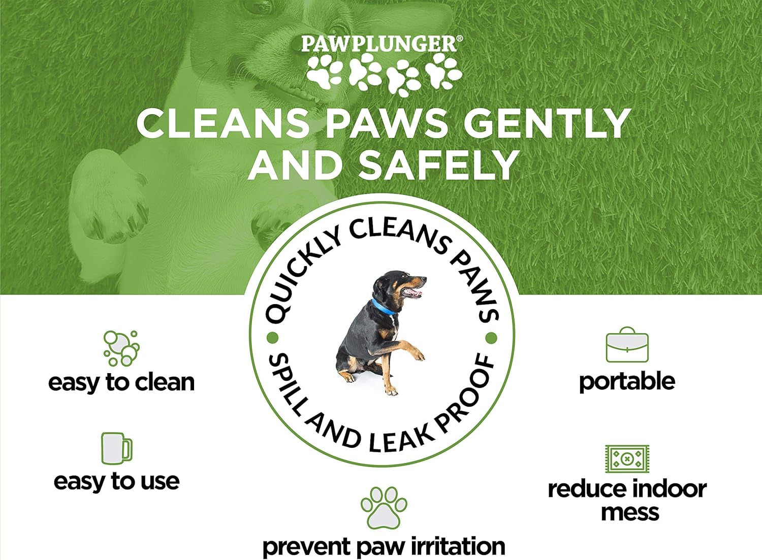 Pawplunger dog paw cleaning cup by Pawtopix cleans paws gently and safely with easy to use and portable design