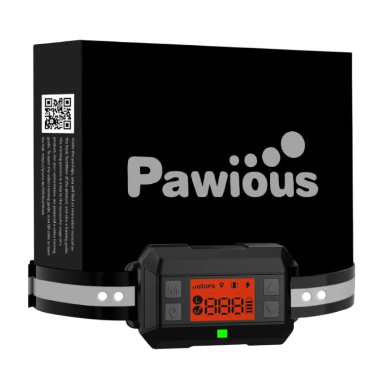 Pawtopix GPS dog fence with AI scene recognition black dog training collar with orange display and adjustable strap