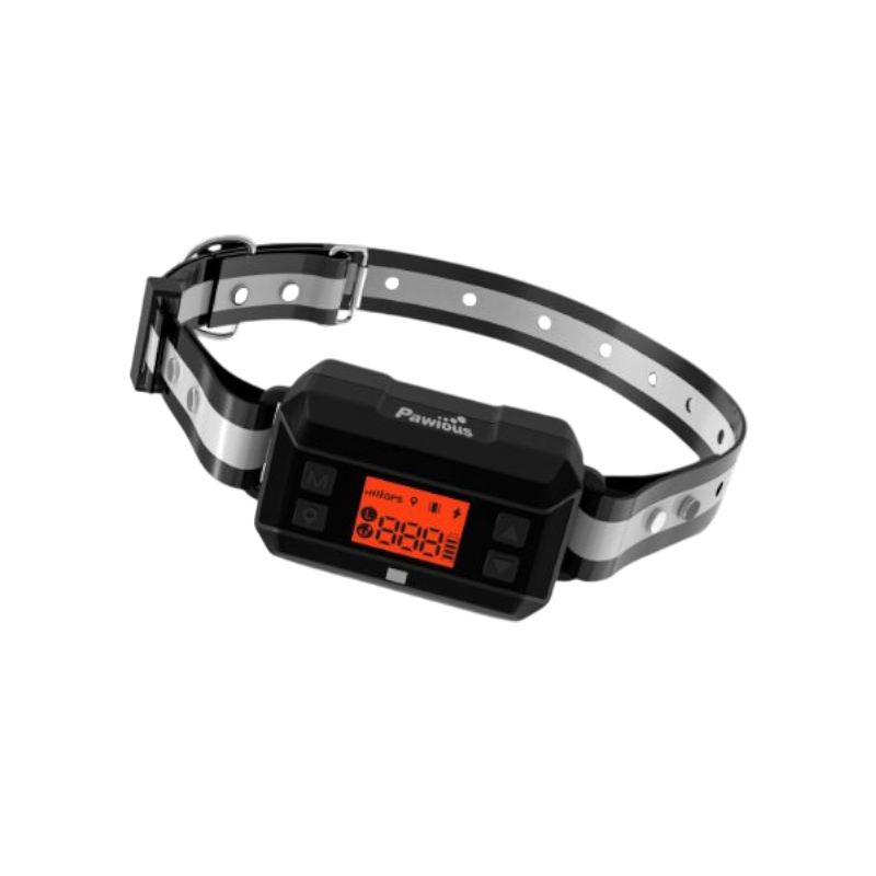 Pawtopix GPS dog fence with AI scene recognition black training collar with orange LCD display