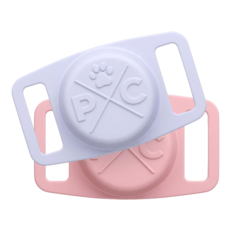 Pawtopix Airtag dog collar holder pastel lavender and pink silicone with secure side slots and paw logo