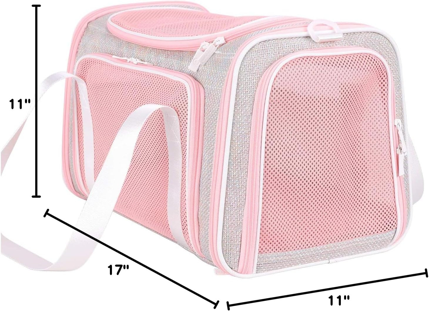 Pawtopix pink gray mesh soft travel pet carrier bag with shoulder strap front pockets and 17 by 11 by 11 inches dimensions