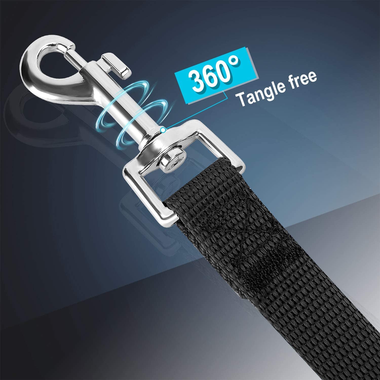 Pawtopix black nylon training leash for puppies and small pets with 360 degree swivel tangle free metal clip