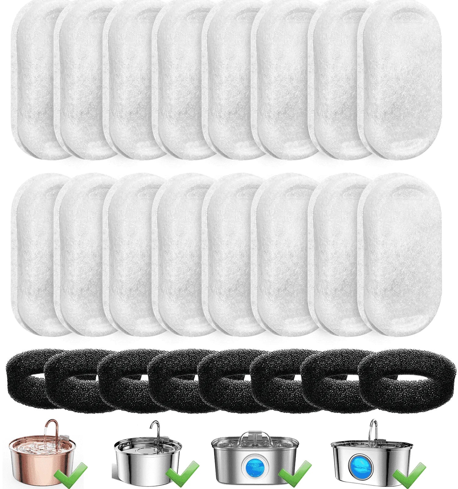 Replacement filters and black foam rings for stainless steel cat water fountain by Pawtopix