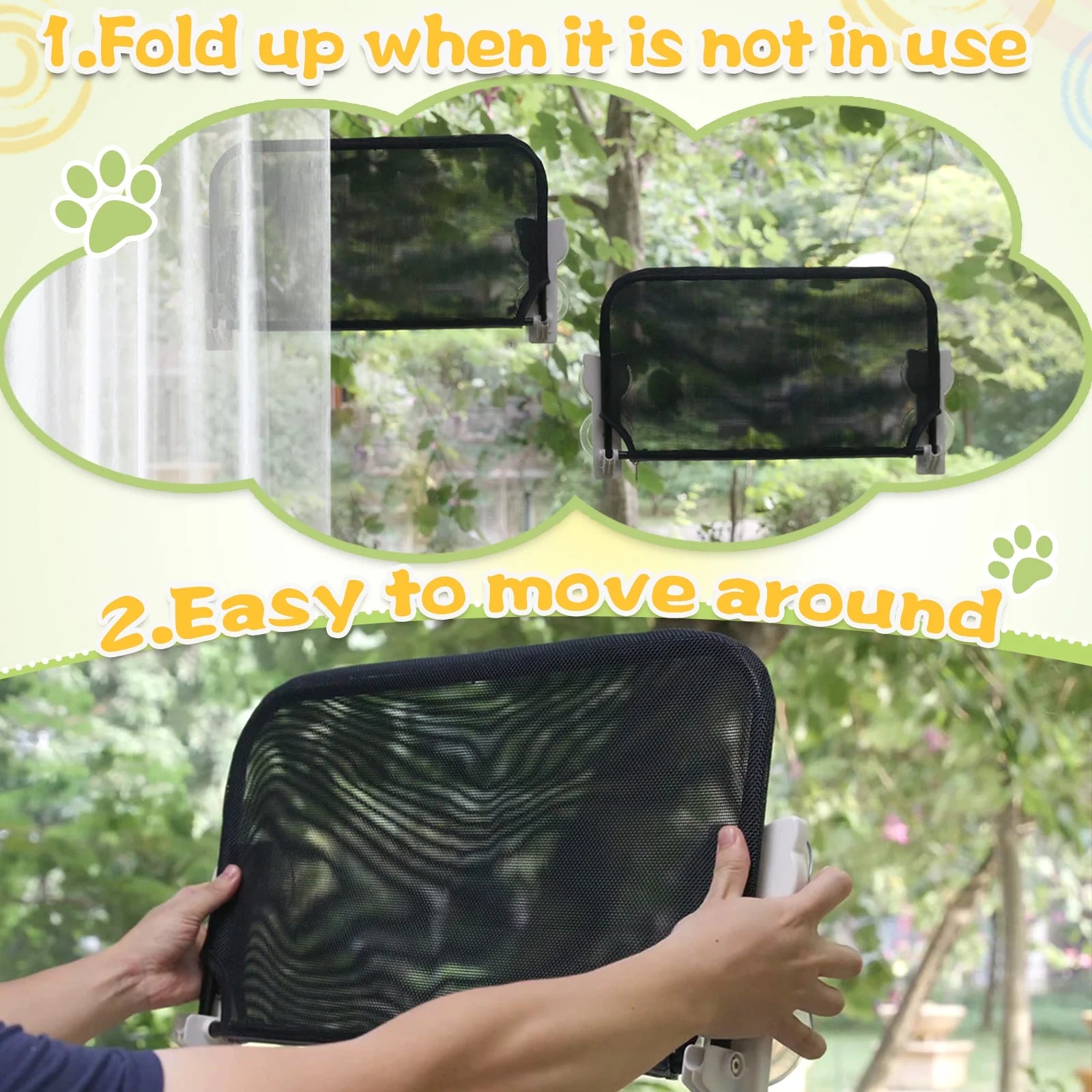 Foldable cat hammock seat by Pawtopix shown folded and easy to move with mesh design