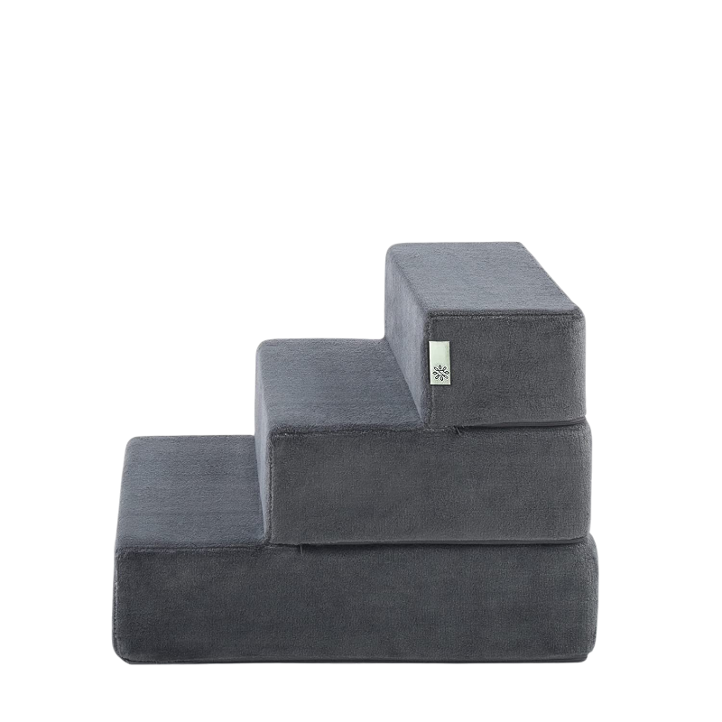 Pawtopix gray three step plush foam pet stairs for small dogs and cats safe indoor stairs for pets