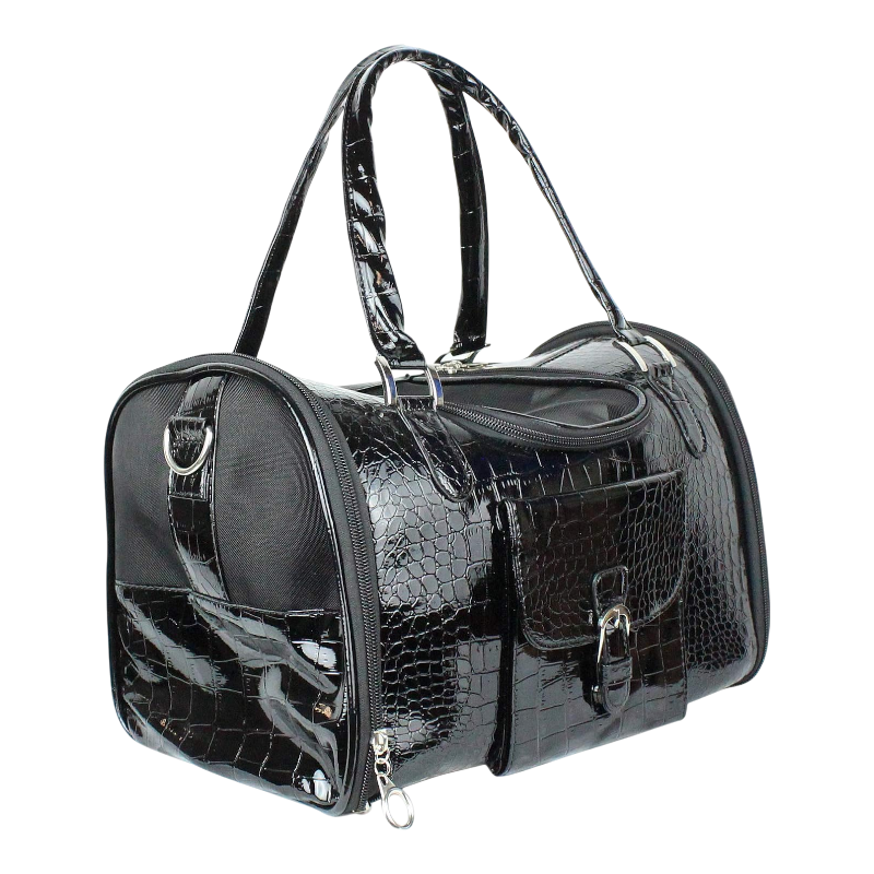 Pawtopix Blue leather puppy carrier handbag, Ventilated Tote