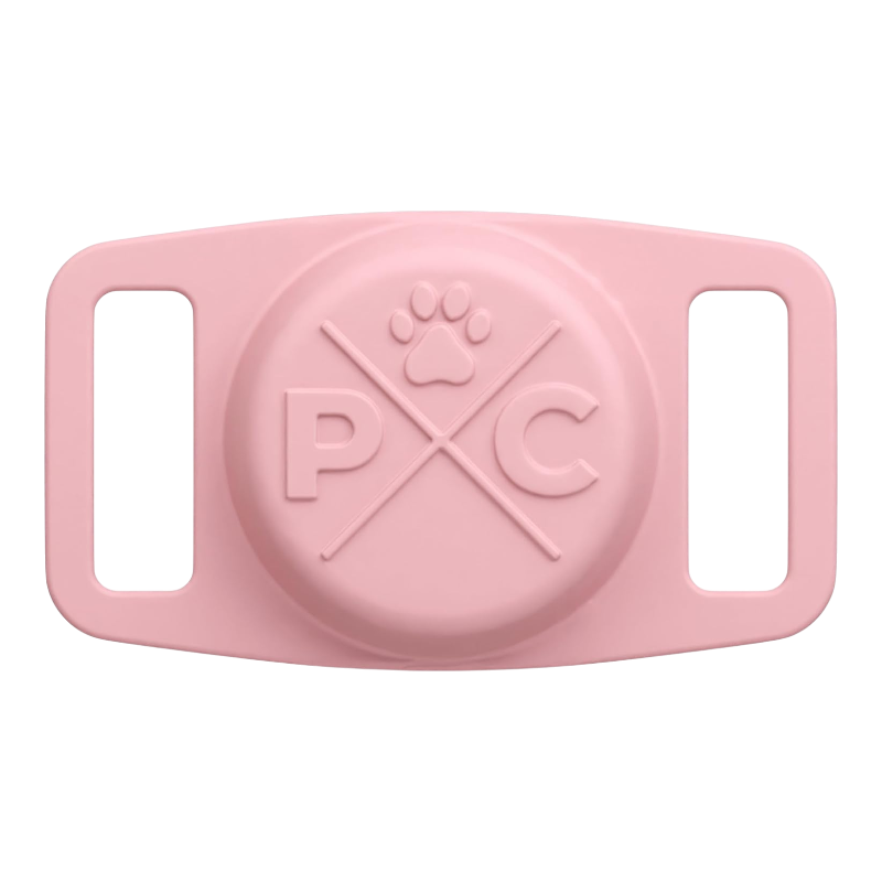 Airtag dog collar holder pink silicone Pawtopix case with paw logo and dual strap slots
