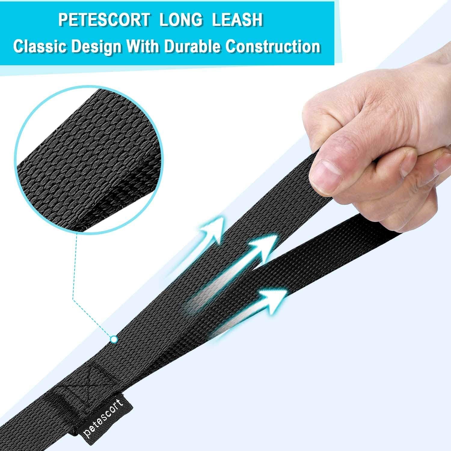 Pawtopix Petescort black woven long training leash for puppies and small pets held in hand