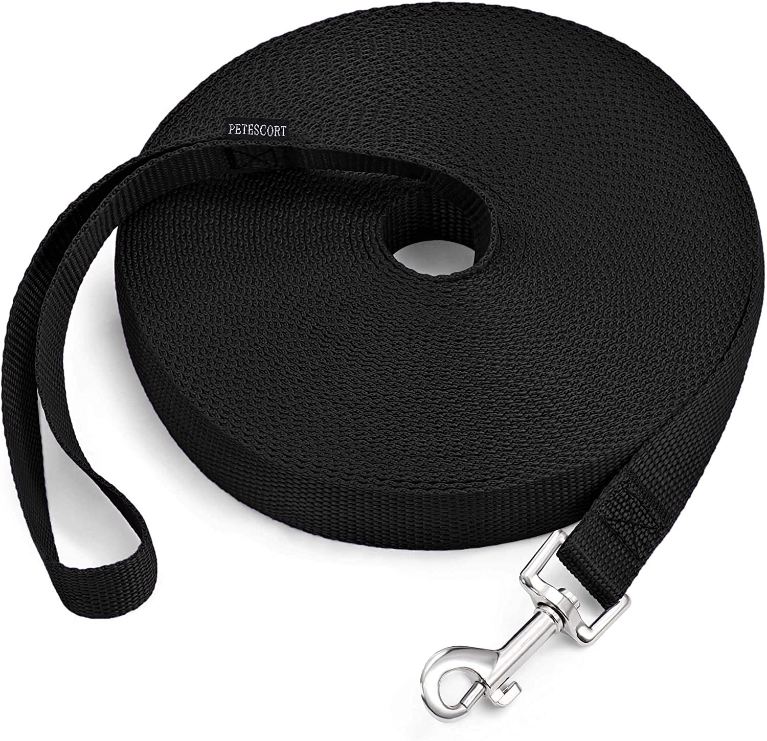 Pawtopix black long nylon training leash for puppies and small pets with loop handle and swivel clip