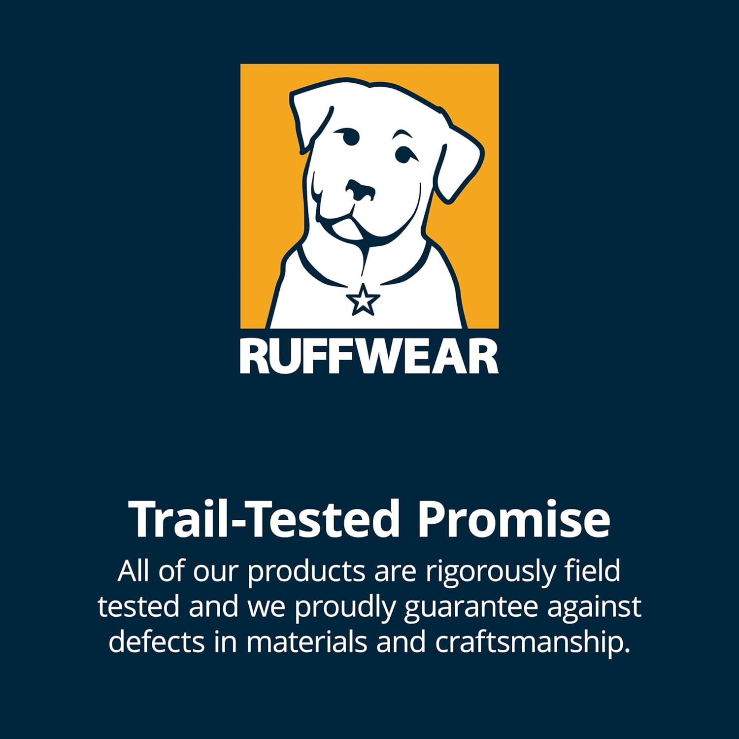 Pawtopix reflective no pull dog harness listing showing Ruffwear logo and Trail Tested Promise text on navy background